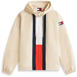 Tommy Hilfiger Windbreaker TOMMY JEANS "CHICAGO FLAG", Herren, Gr. XXL, weiß clay, Web, Obermaterial: 100% Polyester, unifarben, regular fit normal, Rundhals, eingesetzt elastischer Bund, Jacken Windbreaker, Regular fit mit Kapuze