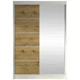 Mirjan24 Schwebetürenschrank, Weiß, Eiche Artisan Holzwerkstoff, 5 Fächer, Rechteckig, 120x200x58 cm, Schlafzimmer, Kleiderschränke, Schwebetürenschränke
