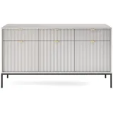 Selsey Sideboard Kommode 3-türig mit 3 Schubladen, Grau mit geriffelten Fronten, 154 cm -