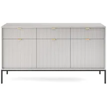 Selsey Sideboard Kommode 3-türig mit 3 Schubladen, Grau mit geriffelten Fronten, 154 cm -