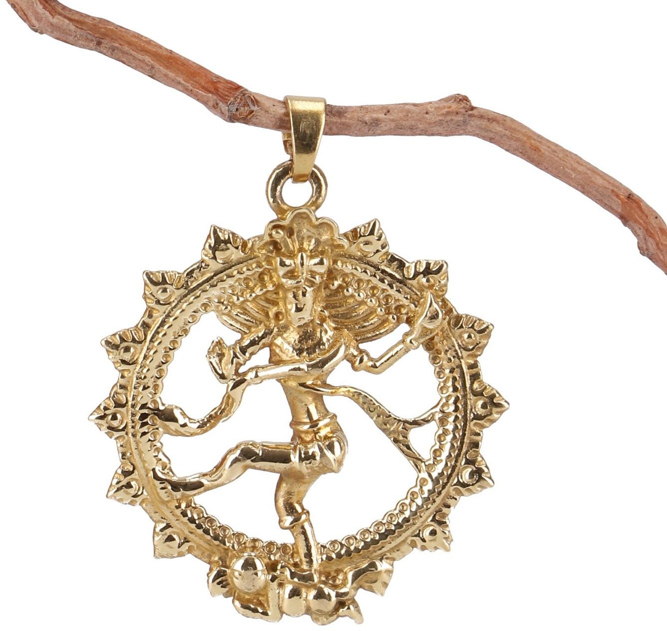 Guru-Shop Kettenanhänger Amulett `tanzender Shiva im Feuerkranz` - gold/2 goldfarben