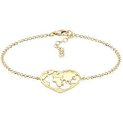 Elli Weltkugel Globus Reise Herz Cut Out 925 Silber goldfarben Damen 
