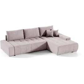 Fun Möbel Ecksofa Sofa mit Schlaffunktion VOGAR Stoff Aston Blush Ottomane Rechts - Rosa