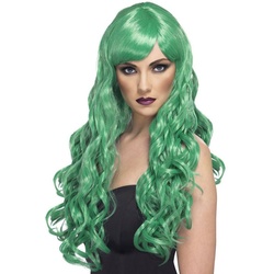 Smiffys Kostüm-Perücke Desire grün, Lange gewellte Frisur für Divas, Meerjungfrauen oder Festivals grün
