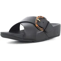 FitFlop Lulu Resin-Buckle Leather Cross Slides All Black Größe EU 40 - 40 EU