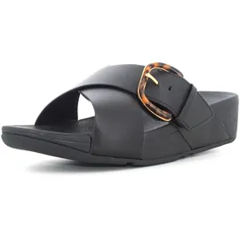 FitFlop Lulu Resin-Buckle Leather Cross Slides All Black Größe EU 40 - 40 EU