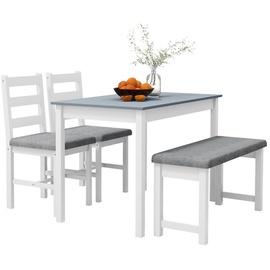 Homcom Essgruppe mit 2 Gepolsterten Stühlen Bank weiß, grau 108L x 65B x 75H cm