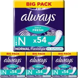 Always Daily Slipeinlagen Damen, Normal Flexistyle (54 Binden) Big Pack, mit frischem Duft, passend für alle Slipformen, atmungsaktiv, flexibel (Packung mit 4)