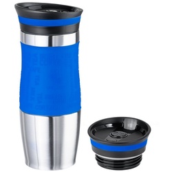 Wellgro Thermobecher Thermobecher 400 ml inkl. 1 Extradeckel – Edelstahl rostfrei – Silikon Soft-Touch Griffstück – BPA-frei – Isolierbecher doppelwandig – Travel Mug – Kaffeebecher to go blau