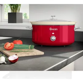 Swan Retro 6,5 l abnehmbarer Behälter, antihaftbeschichtet, Keramik, Vintage-Design, rot