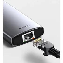 Baseus Metal Gleam USB-C zu 3x USB 3.0 + HDMI + USB-C PD + Ethernet RJ45 - USB 3.0 - 6 Ports), Dockingstation Hub Grau