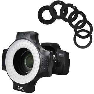 JJC Makro-LED-Ring-Blitzlicht mit 60 hochintensiven LED-Lichtern, Blitzdiffusor für Canon Sony Nikon Olympus Fuji DSLR-Kameraobjektiv, 6 Objektivanschluss-Adapterring - 49 mm bis 67 mm