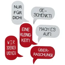 Boltze Message Dekoanhänger Geschenkhänger mit Clip Eisen rot weiß 6 tlg