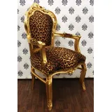 Casa Padrino Barock Esszimmer Stuhl Leopard / Gold mit Armlehnen