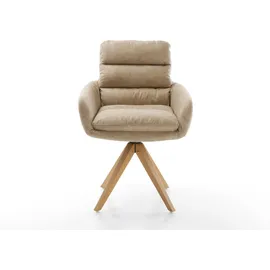 DeLife Polsterstuhl Abelia-Flex mit Armlehnen Holzgestell kantig Natur Mikrofaser Beige Vintage