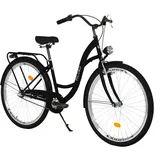 MILORD. Komfort Fahrrad mit Rückenträger, Hollandrad, Damenfahrrad, 3-Gang, Schwarz, 26 Zoll