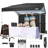 COBIZI Pavillon 3x3 Pop-up-Pavillon mit 1 Seitenwand, Außenüberdachung mit einem klick installiert und 3 einstellbaren Höhen, kommerzielles Faltavillon-Eventpavillon für Partys und Straßen,Schwarz