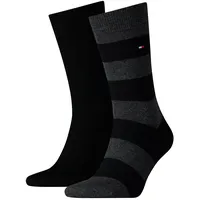 TOMMY HILFIGER Herren Socken - Rugby Sock, Strümpfe, Streifen, uni/gestreift, Vorteilspack Schwarz 39-42 8 PAAR