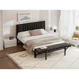 KLAM HOME Polsterbett Metallbett 140/160x200-cm mit klappbarer 39cm Endbank mit Stauraum (Jugendbett Doppelbett Samt Bettgestell aus Eisen), für Jugendliche und Erwachsene schwarz 160 cm
