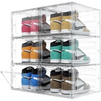 ybaymy Schuhboxen Stapelbar Transparent 6er Set Schuhkasten Kunststoff Schuhkarton Schuhorganizer Kunststoffbox Schuhaufbewahrung für Schuhe bis Größe 46, 35 x 27 x 19 cm