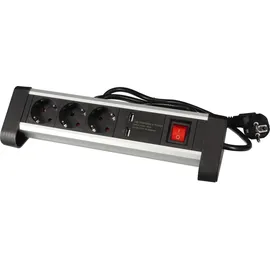 Perel Steckdosenleiste 1,4 m Schwarz/Grau 3 St.