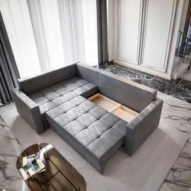 masseno Ecksofa LIRENO mit Schlaffunktion L-Form, Sofa mit Bettkasten, Wohnzimmersofa, Couch, Soffa, Bettsofa, Couchgarnitur- Gelb, KRONOS 01 - Gelb