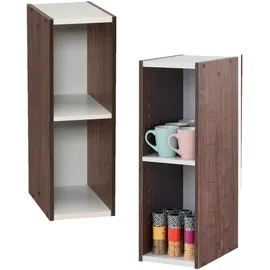 Iris Ohyama Platzsparendes Regal, Schlank, 2 Ebenen, Set aus 2, Braun, Verstellbar, Modular, Für Wohnzimmer, Homeoffice, Schlafzimmer, Organisation, Bücher, CD, Dekor, Einfache Montage, UB-6020