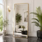 Arbor life 165x60cm Standspiegel mit abgerundeten Ecken, runden Ecken Ganzkörperspiegel mit Ständer, großer Fußboden Standspiegel hängend für Wohnzimmer und Schlafzimmer, Gold