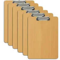 Relaxdays Klemmbrett Holzoptik, 6er Set, gummierte Metallklemme, HBT: 31,5x22,5x0,5