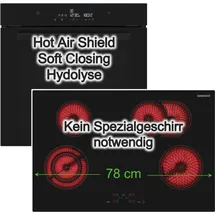 Daewoo Backofen Set Schwarz SoftClose Hydrolyse + Kochfeld Bräterzone