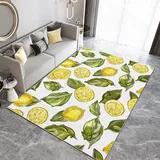 Teppich Wohnzimmer Handgezeichneter Stil Zitronen Blätter Teppich Flauschig Schlafzimmer Teppich Weich Esszimmer Teppich Kurzflor Outdoor Teppich Waschbarer Teppiche Rutschfest Teppich 80 x 150 cm