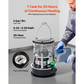 Vevor 9000 BTU Tragbarer Petroleumofen 2-in-1 Heizofen 2 kW Schwarz