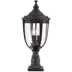 Außenleuchte Standlaterne Sockelleuchte Schwarz Pressglas Gartenlampe 3 Flammig