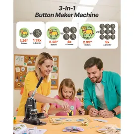 Vevor Buttonmaschine Knopfmachermaschine Badge Punch Press 32/58 / 75 mm, Pinmaker mit 300 Buttonteilen & Kreisschneider & Zauberbuch & verstärkter ergonomischer Griff, DIY Badge Machine schwarz