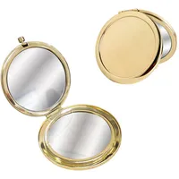 LuckyOpt Kompaktspiegel, doppelseitiger Taschenspiegel aus Metall mit 1x/2-facher Vergrößerungsspiegel, unverzerrter, runder Taschenspiegel für Frauen für Reisen, Handtaschen, Geldbörsen (Gold)