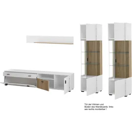 Home Affaire Wohnwand HOME AFFAIRE "HUDSON", weiß (weiß matt tz, applikation evoke eiche mdf tz), B:316cm H:180cm T:42cm, Kastenmöbel-Sets, Wohnwand, mit moderner Rillenoptik, Griffe aus Metall (Schwarz), Breite 316 cm