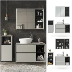 Vicco Badmöbel-Set Badezimmer-Möbel Bad-Schrank Viola Grau Anthrazit modern Badezimmerschrank Waschtischunterschrank Spiegelschrank Midischrank Schranktür Schrankfach Ablage Aufbewahrung