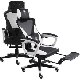 Trisens Gaming Stuhl im modernen Racing-Design mit einklappbarer Fußstütze - Gaming Chair mit flexiblen Armlehnen - ergonomischer Gaming Schreibtischstuhl mit extra Stützkissen
