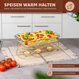 bremermann Speisenwärmer, für 3 Teelichter, ovale Warmhalteplatte, Stövchen, Gold