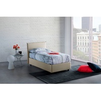 Einzelbett Bruna, Containerbett mit Stoffbespannung, 100% Made in Italy, Frontöffnung, passend für Matratze Cm 80x190, Beige - Beige