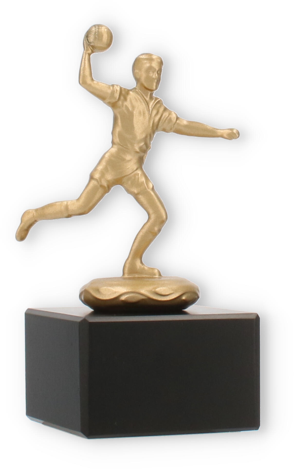 Pokal Metallfigur Handballspieler goldmetallic auf schwarzem Marmorsockel 13,0cm