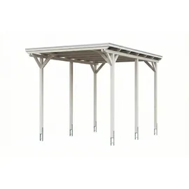 SKANHOLZ Emsland Flachdach Caravan-Carport 4,02 x 6,04 m weiß inkl. Regenrinne, Pfostenanker