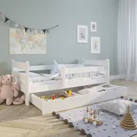 Kids Collective Kinderbett Vollholz 160x80 mit Rausfallschutz, Lattenrost | Schublade in weiß Kiefer 80 x 160 Mädchen Jungen Bett Skandi, ohne Matratze