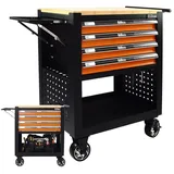 TRUTZHOLM Werkstattwagen 4 Schubladen leer Hartholz Arbeitsplatte Profi Compact Werkzeugwagen, leer schwarz