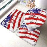 IUBBKI Badezimmermatten-Set, 3-teilig, weiß, blau, rot, amerikanische USA-Flagge, Badezimmermatten-Set, Wärmer, Badezimmermatte, Teppich, rutschfester WC-Vorleger, für WC-Deckelbezug