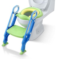 Aufun toilettensitz kinder toilettentrainer mit verstellbarer Treppe Klappbarer Toilettensitz Mit einem PU Kissen geeignet für Toiletten mit 38-42 cm für Kinder von 1-7 Jahren Blau Grün