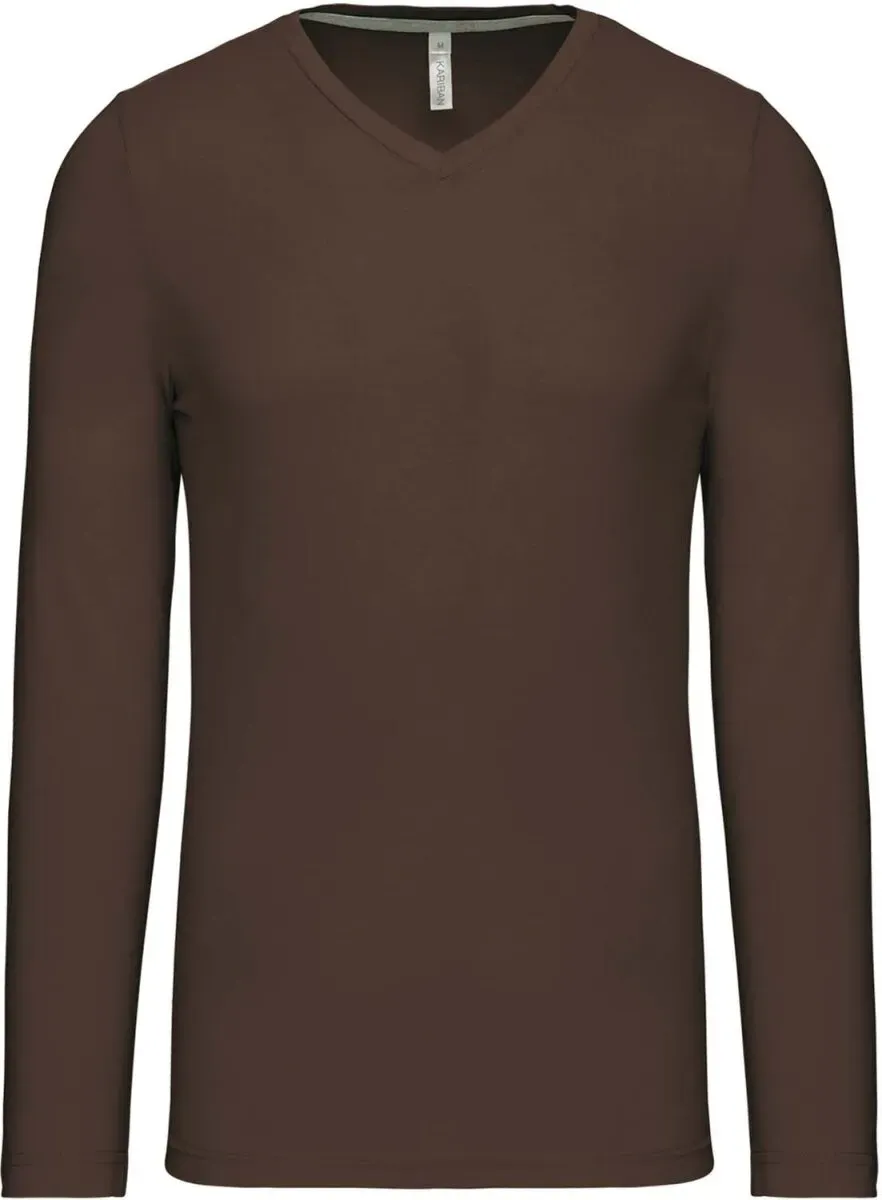 Kariban Herren V-Ausschnitt T-Shirt langarm K358 chocolate L