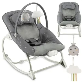 MOMI LAPIS für Babys bis 12 kg, Batteriebetrieb, 3-Punkt-Sicherheitsgurt, Bügel und 2 Spielzeuge, 3-fach verstellbare Rückenlehne, 8 Melodien, 3 Vibrationsmodi