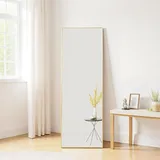 Ganzkörperspiegel 150 X 40 Cm,  Rechteckiger Standspiegel Mit Rahmen Aus Aluminiumlegierung, Groß Rechteckig Standspiegel Mit Robustem Glas, Für Schlafzimmer, Wohnzimmer Und Garderobe, Gold