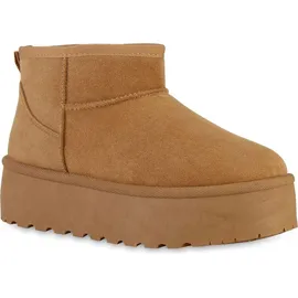 VAN HILL Damen Plateau Boots Profil-Sohle Trendy Schuhe 840596 213307 Hellbraun, 39 - 39